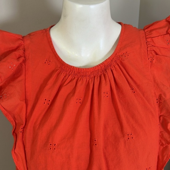 Kate Spade Eyelet Ruffle Top Geranium Orange Keyhole Back Sz L - Picture 4 of 12